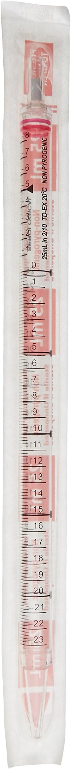 DRAGONLAB 2507635 Serological Pipette, 25 mL Capacity, 2/10 mL Graduations, Red Color Code, Individually Wrapped (Pack of 200)