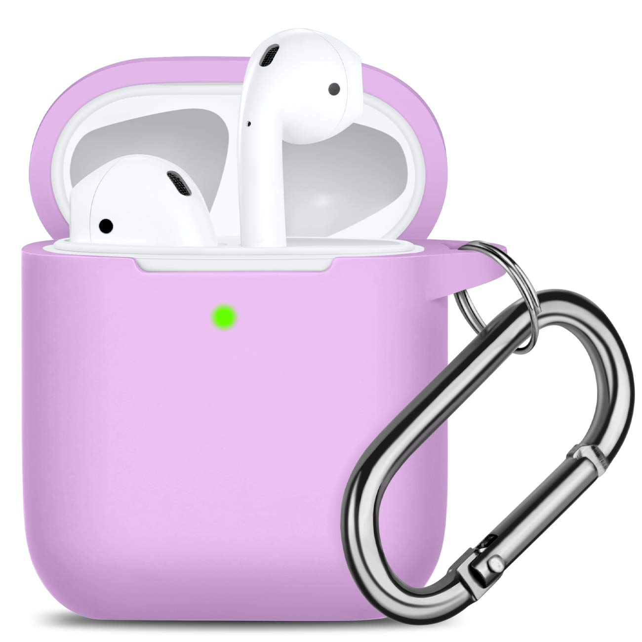 Oielai for Airpod Cases, [Front LED Visible ] Wireless Charging Case Waterproof Protective Cover Cute Silicone Cases Skin with Keychain Compatible with Apple Airpods 2 & 1 for Women Men, Lavender