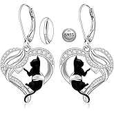 Black Cat Earrings for Women Cat Sterling Silver Earrings Dangle Leverback Halloween Christmas Jewelry Cute Cats Gifts