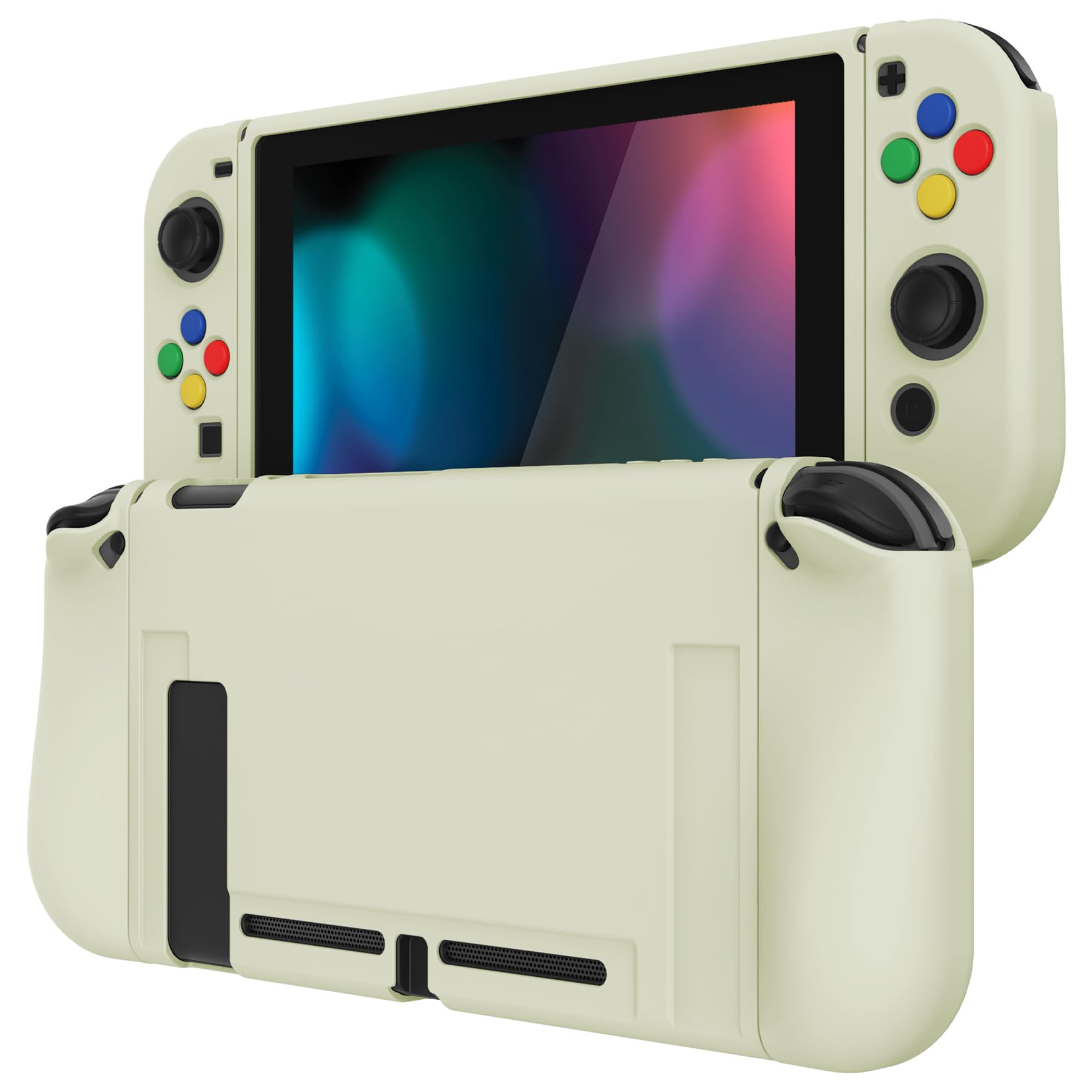 PlayVital Protective Case for Nintendo Switch, Soft TPU Slim Case Cover for Nintendo Switch Joycon Console with Colorful ABXY Direction Button Caps - Antique Yellow