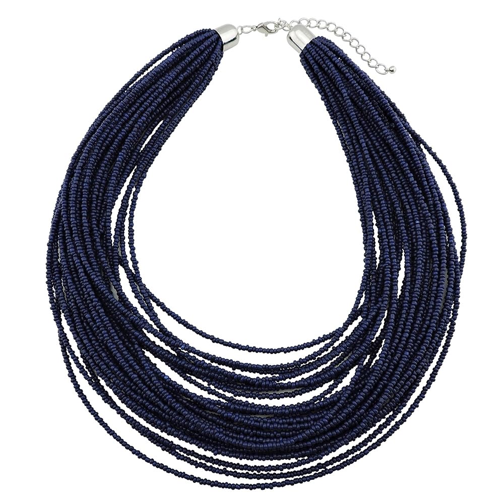 BOCAR Multi Layer Chunky Bib Statement Seed Beads Cluster Collar Necklace for Women Gift (NK-10351-Navy Blue)