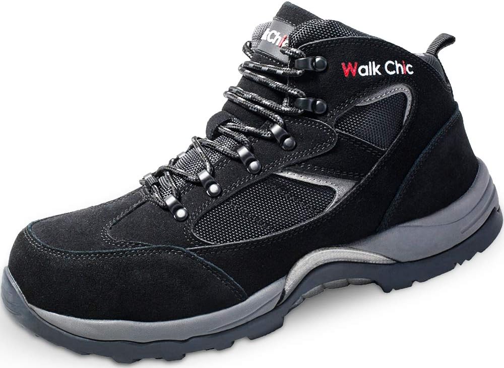 Walkchic Men's Leather Steel Toe Work Boot Puncture Resistant Slip Safety Construction Shoe