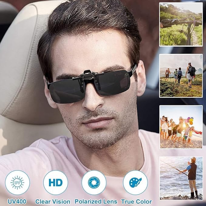 Eulihent Set of 4 Polarized Sunglasses Clip-On Sunglasses, Overlapping Sunglasses, Anti-Glare UV400, 180° Flip Glasses Clip for Men & Women