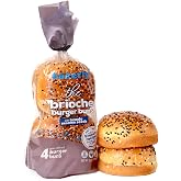 bakerly Brioche Burger Buns With Tuxedo Sesame Seeds Pack of 4, 4-Count, Non-GMO, No Artificial Colors or Flavors (16 Total Brioche Burger Buns)