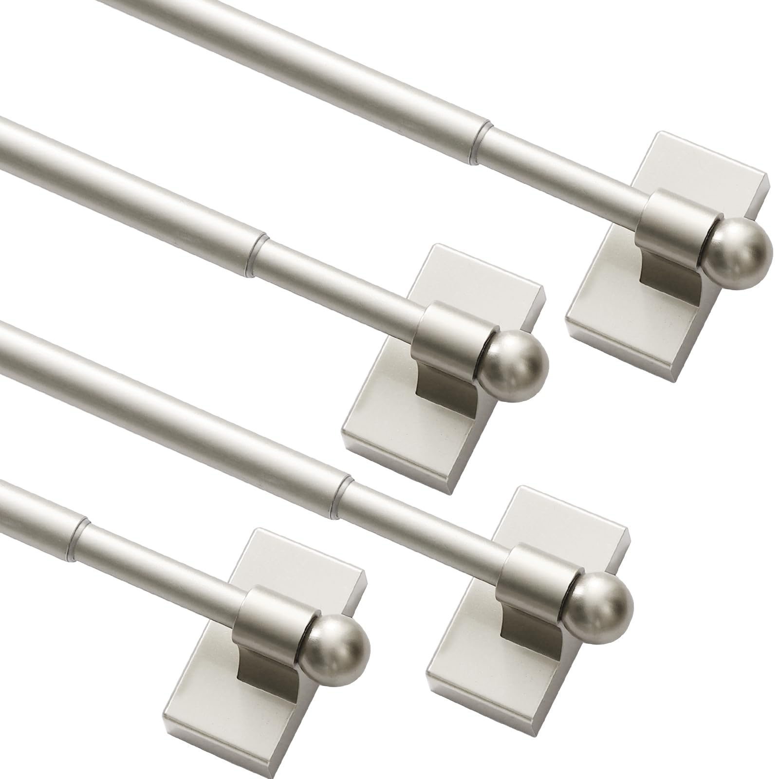 Photo 1 of Turquoize 4 Pack Magnetic Curtain Rods for Metal Doors 1/2" Multi-Use Versatile Adjustable Appliance Magnetic Rod Extends from 16 inch to 28 inch Magnetic Cafe Curtain Rod, Nickel, 4 Pack