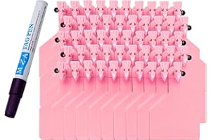ZOPANIRA Pink Ear Tags Livestock Tags Blank for Cattle Marking - One-Piece Cow Tags Compatible with Z Tags for Cattle Applicator - Aretes para Ganado - with One Permanent Marker Pen(Pink, 50 pcs + Pen)