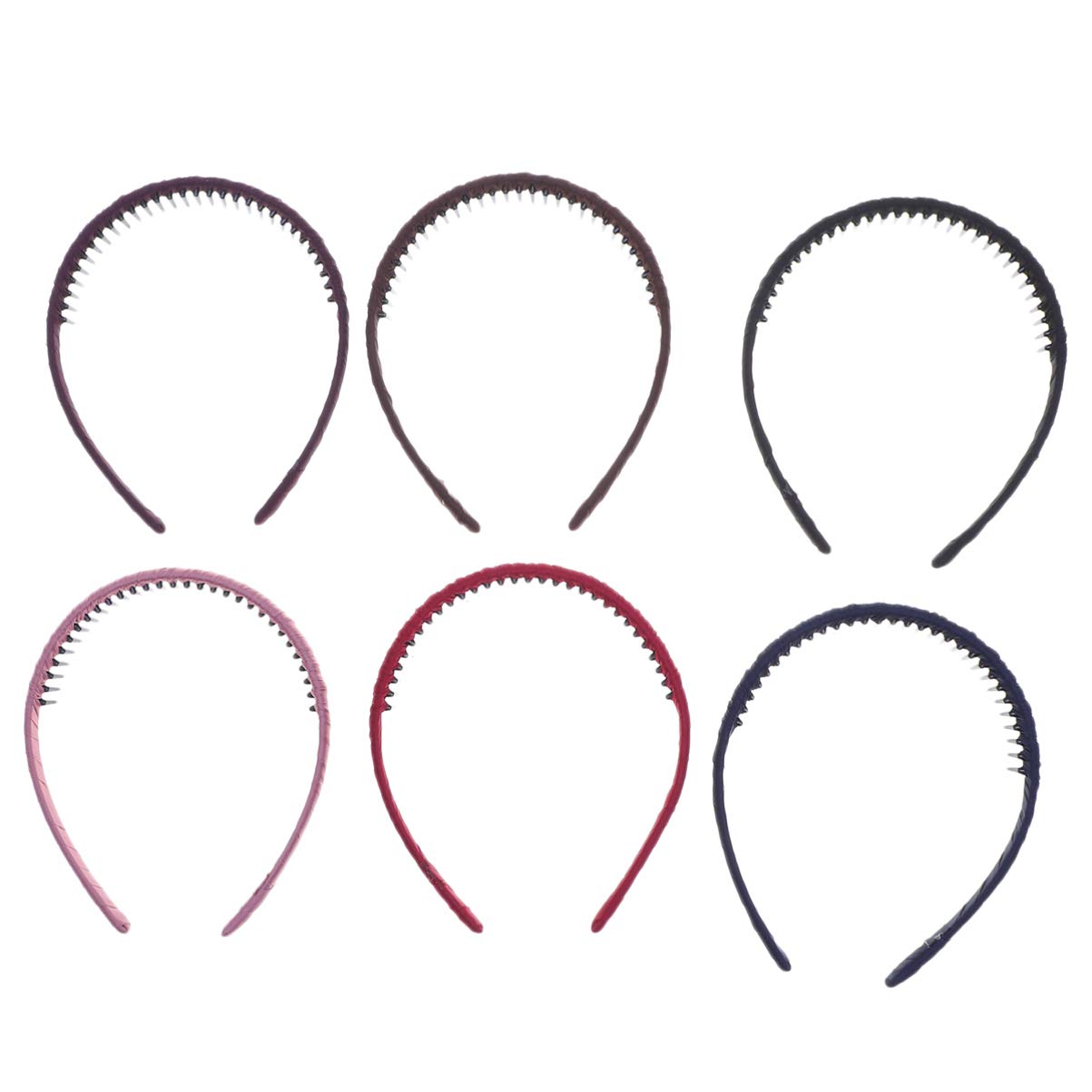 Frcolor 6pcs Girls/Women Mixed Color Satin Covered Headbands Teeth Comb Hair Hoop Headwear Accessory