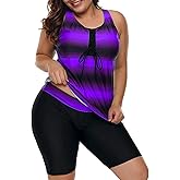 LALAGEN Womens 2026 Plus Size Tankini Swimsuits Rash Guard Capris Athletic Two Piece Swimwear Bathing Suits for Women S-5X