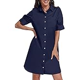 ANRABESS Womens Button Down Shirt Dress Summer Short Sleeve Business Casual Shift Dresses with Pockets 2026 Trendy