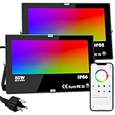 ILC LED Flood Light 80W, 8000LM, Outdoor RGB Color Changing, Smart Floodlights RGBW 2700K Warm White & 16 Million Colors, 20 Modes, Grouping, Timing, IP66 Waterproof (2 Pack)