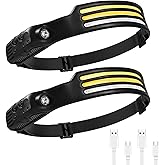 AURUZA 2PCS Headlamp Flashlight,2 COB 230°Wide Beam Headlight Rechargeable LED Headlamps with Motion Sensor Bright 5 Modes Three Light Strips Waterproof Head Lamp for Outdoor Running, Camping Hiking