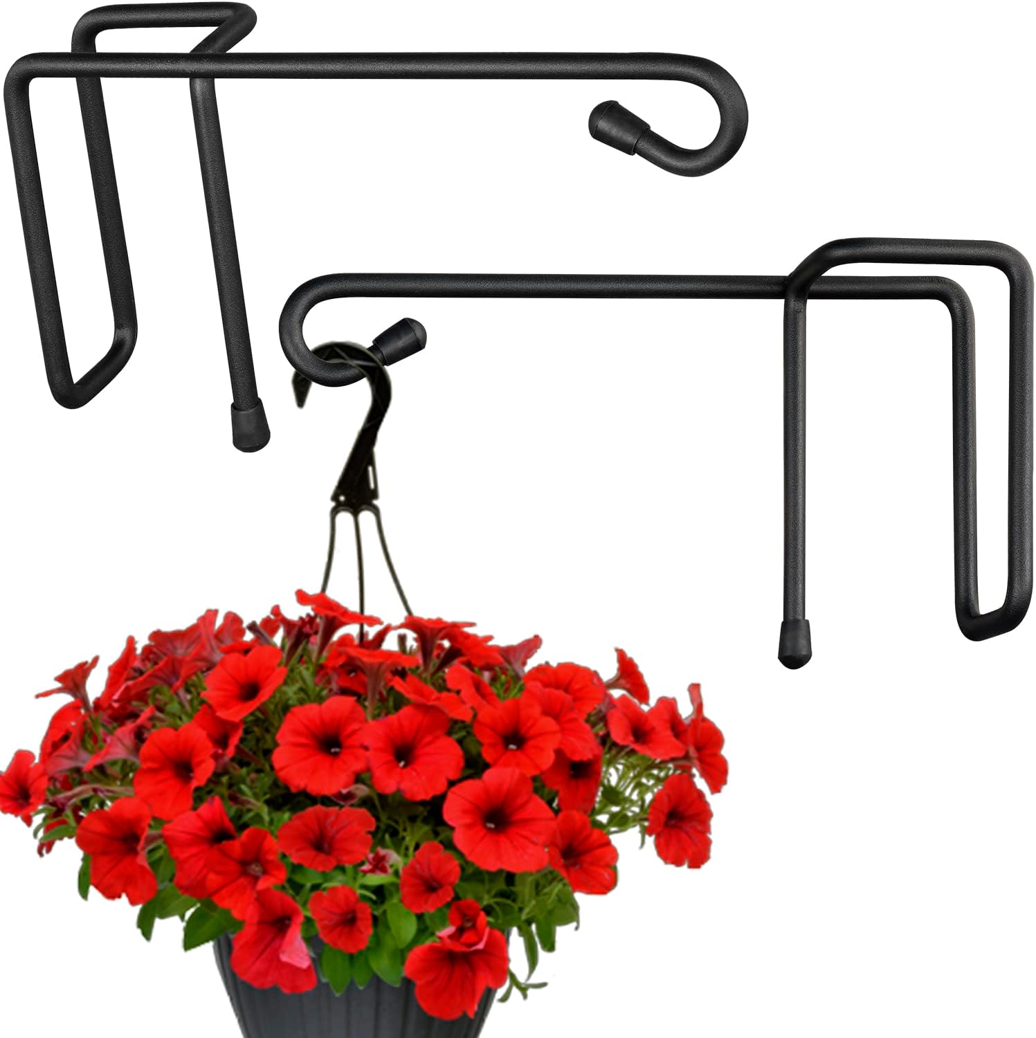 Outdoor Hanging Brackets - Vinazone Vinyl Fence Hooks for Hanging, Heavy Duty Patio Hangers, Outdoor Fence Hangers for Hanging Flower Baskets, Wind Chimes, Planters, Bird Feeders, Lights, Lanterns - 2 Pack - Black Color