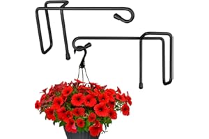 Vinazone Vinyl Fence Hooks for Hanging, Heavy Duty Patio Hangers, Outdoor Fence Hangers for Hanging Flower Baskets, Wind Chimes, Planters, Bird Feeders, Lights, Lanterns - 2 Pack - Black Color