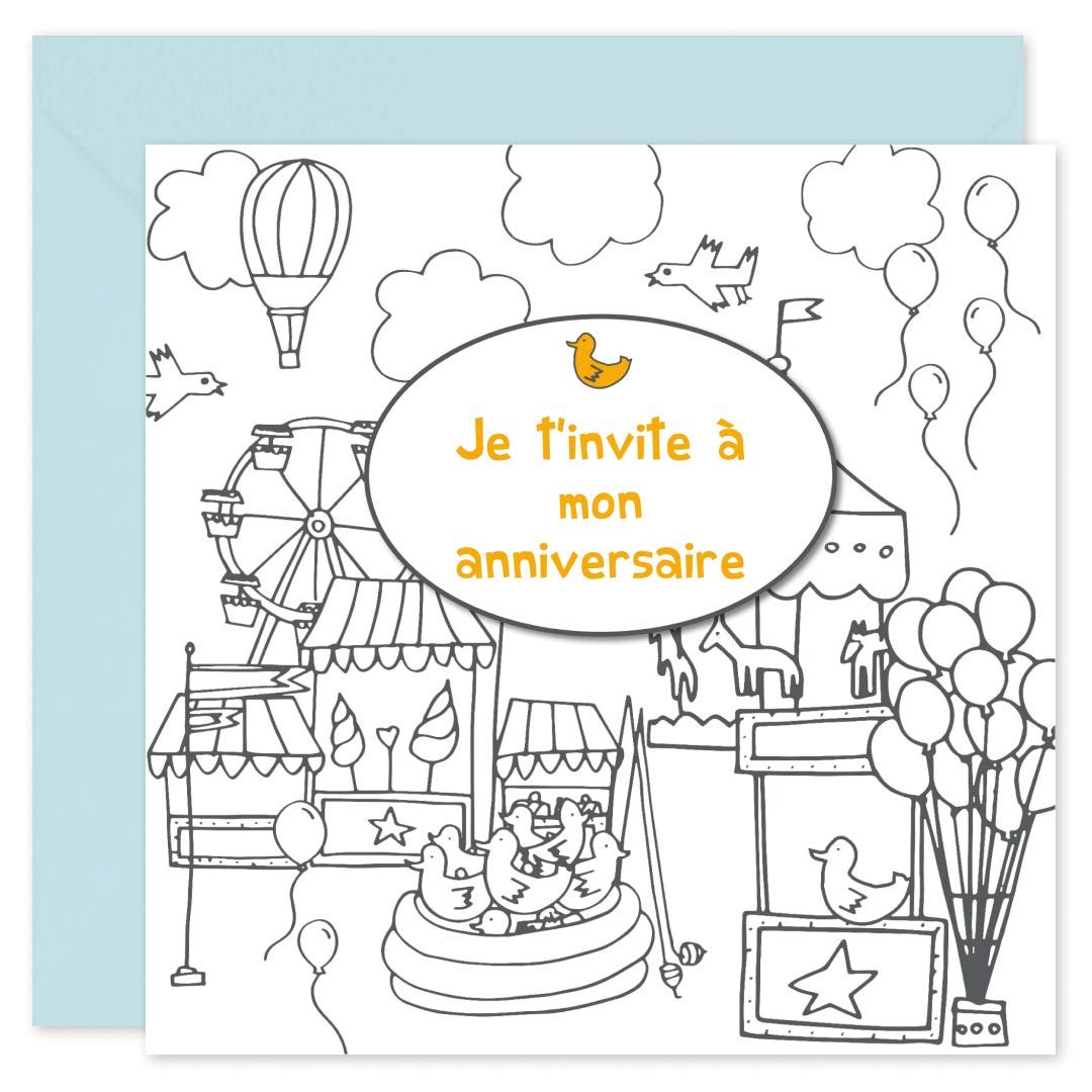 Coloriages Popcarte 16 Cartes Dinvitation Anniversaire Coloriage Avec Enveloppes A Colorier Chateau Jeux Et Jouets