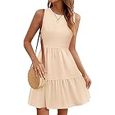 LUXVEER Women's Sleeveless Summer Mini Dress Tank Flowy Tiered Short A Line Sundresses Beach Vacation Dresses with Pockets