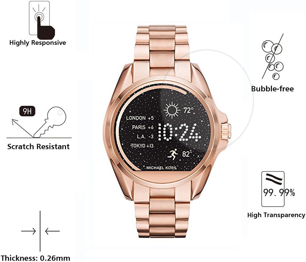 Lamshaw 9H Tempered Glass Screen Protector for Michael Kors MKT5001 Smartwatch (3 Pack)
