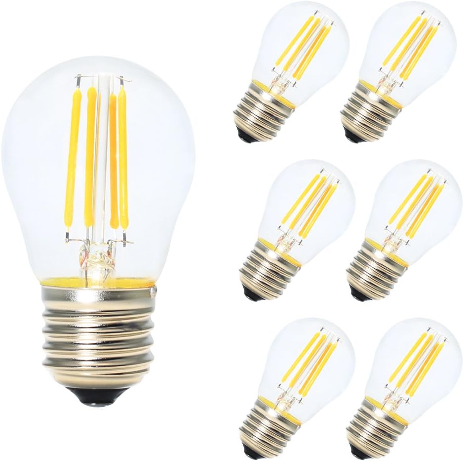 6X Dimmable 4W G45 E27 LED Filament Golf Ball Bulb Warm White 2700K Edison Screw LED Vintage Filament Mini Globe 40W Incandescent Replacement