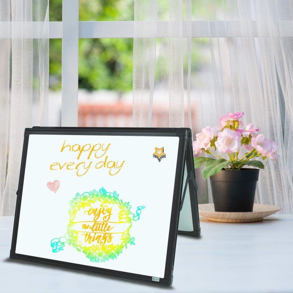 Lockways Small Dry Erase Board – Foldable Magnetic White Board Double-Sided Desktop 15 x 12 Inch, Black Aluminium Frame Wall Mounted Board for Office Home and School : Office Products