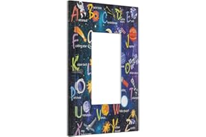 WPSHIJIA ABC Outer Space 1 Gang Rocker Light Switch Plate Alphabet Galaxy Educational Single Decora Outlet Wall Plate Cover Faceplate Decorative Switchplate GFCI for Kidroom Nursery Living Room Boyroom Decor