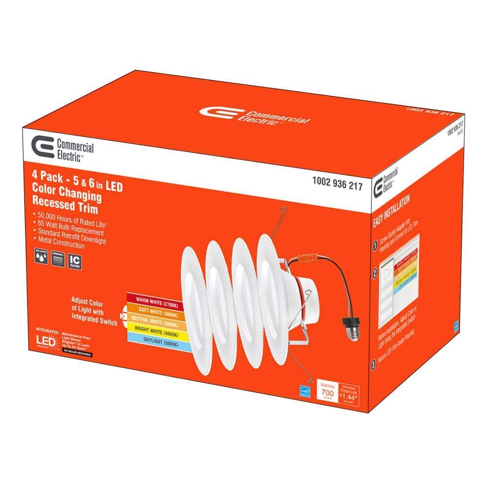 Photo 1 of Commercial Electric SG_B07J23DL2S_US NS01aA11FR1-259 LED Retrofit, 4 Pack, Color Changing with Switch