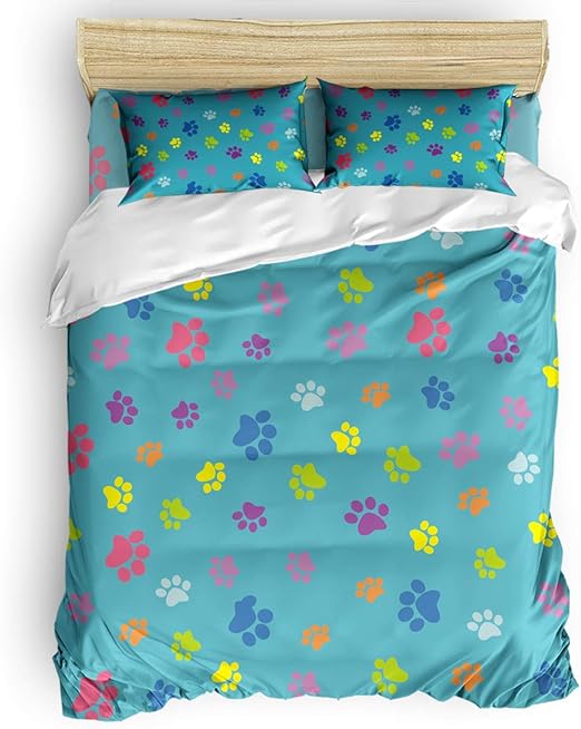 Amazon Com 4 Piece Bedding Sets Teal Background Cute Dog Paw