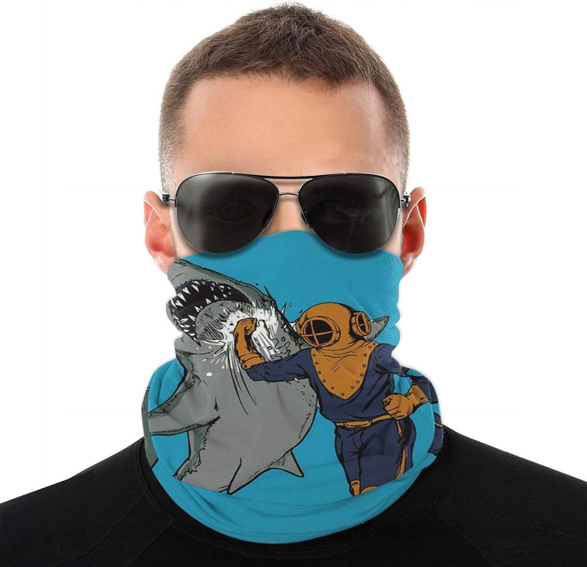 Diver Punching Shark Seamless Magic Tube Headwear Bandana Scarf Rave Face Mask Headband Neck Gaiter Face Shield Moisture Wicking Unisex for Dust Wind Sun Protection White