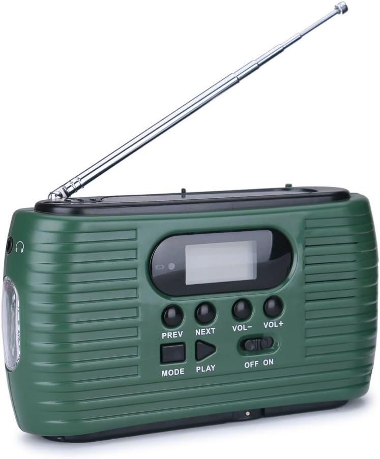 Tiemahun Emergency Windup Solar Hand Crank AM FM Radio Support Earphone, LED Display Automatic Search & Store, Micro SD TF Card MP3, 2500mAh Power Bank Flashlight Camping Survival Kit 323FS (Green)