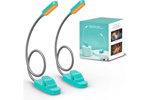 AXX Book Light for Kids, 2 Pack Reading Light for Bed, Rechargeable Clip on Book Light for Reading in Bed at Night - LED, Adjustable Brightness Settings, 450mAh Battery, 1.5 Ounces Lightweight (Blue)