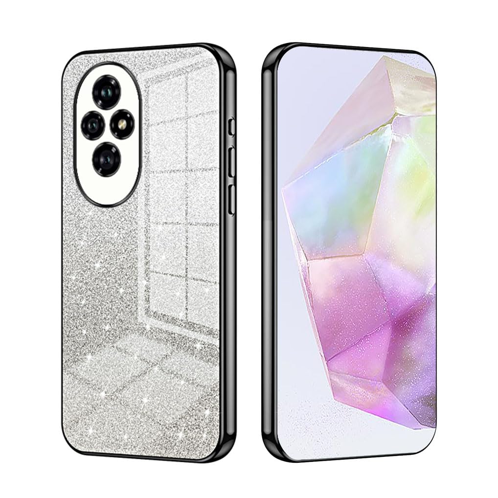 SEAHAI Case for Honor 200 5G, Ultra Thin Transparent Gradient Color Shining Pattern Card Plating Design Shockproof TPU Bumper Soft Silicone Fashion Cover - Black