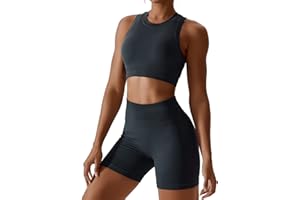 ABOCIW Workout Sets for Women 2 Piece Seamless Ribbed Tank Top Sport Bra High Waist Biker Shorts GYM Yoga Exercise Outfits