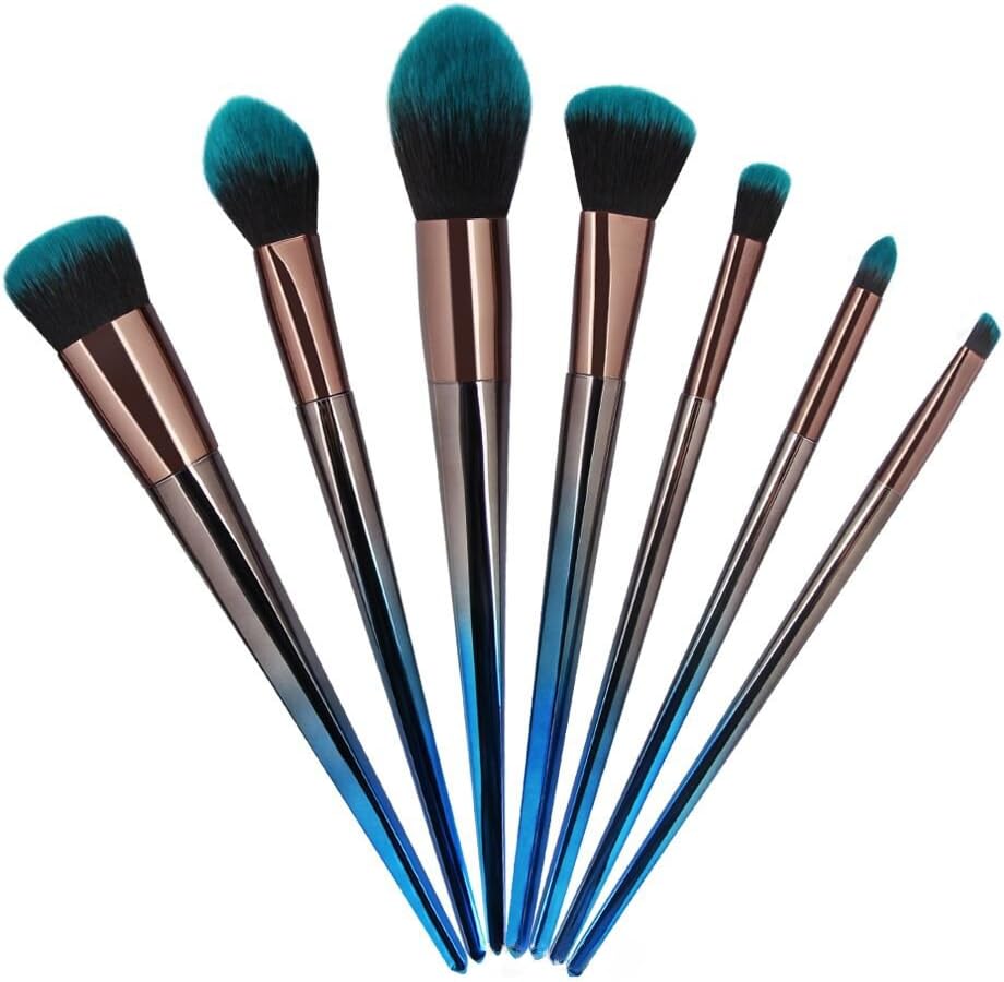Kelice Makeup Brushes Set with Plastic Handle,7 pcs Professional Cosmetic Brush Kit (Noble Blue)