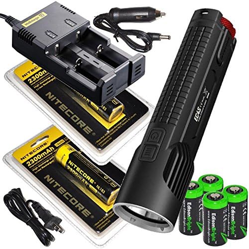 NITECORE EC4S 2150 Lumen CREE LED tactical flashlight 2 X Nitecore NL183 18650 Li-ion rechargeable batteries, Nitecore i2 Charger, in-Car Cable &amp; four EdisonBright CR123A Lithium Batteries