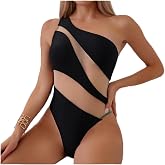 GerRit Women's Sexy One Piece Bathing Suits One Shoulder Swimsuits Monokini Slimming Mesh Swimwear