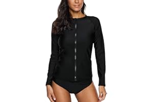 ATTRACO Women's Rashguard Swimsuit Zip Front Sun Protection Swim Shirt UPF 50+