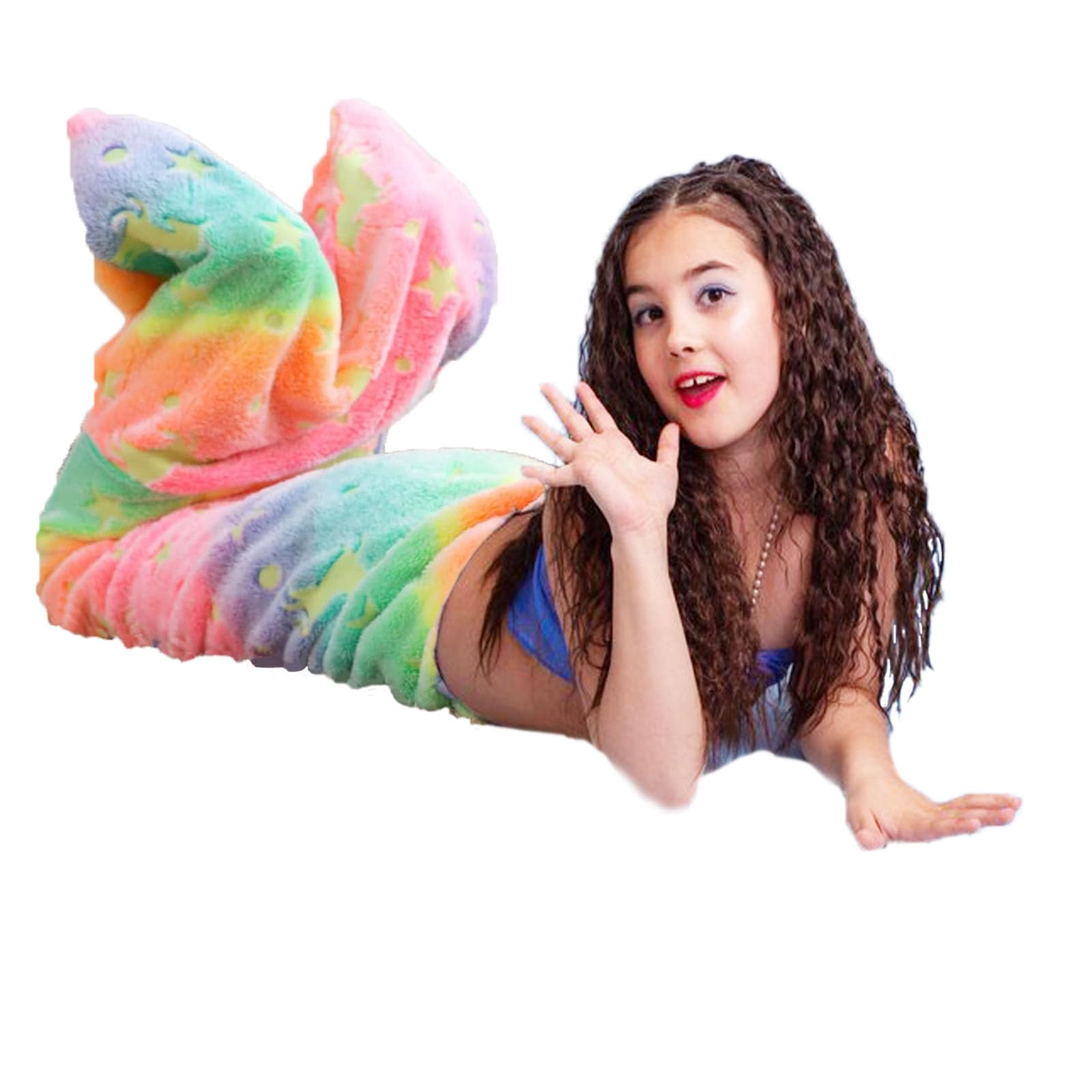 sanvpwsan Mermaid Tail Blanket for Kids, Glow in The Dark Mermaid Blanket Tail for Girls, Wearable Soft Flannel Fleece Sleeping Bag Blankets, for Girls