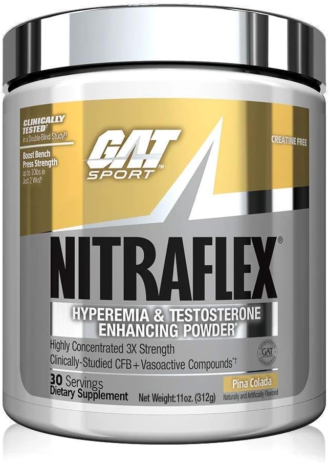 GAT Sport, NITRAFLEX Testosterone Boosting Powder, Increases Blood Flow, Boosts Strength and Energy, Improves Exercise Performance, Creatine-Free (Blue Raspberry, 30 Servings): Health & Personal Care