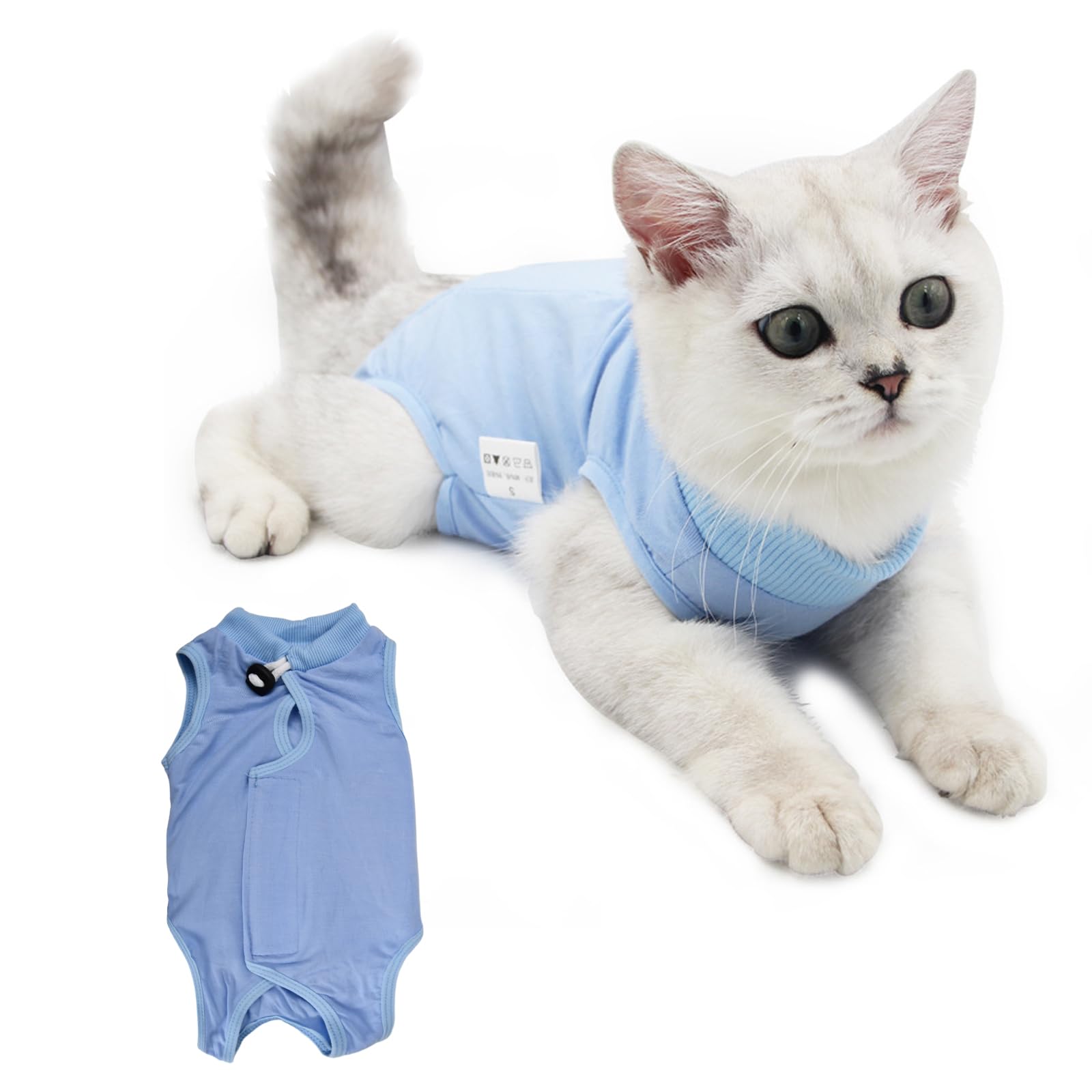 Cat Onesie After Surgery, Cat Recovery Suit Female Male, Cat Body Suits for Medical Care, Kitten Clothe Anti Licking, Cat Surgical Vest for Abdominal Wounds or Skin Diseases (M, Blue)