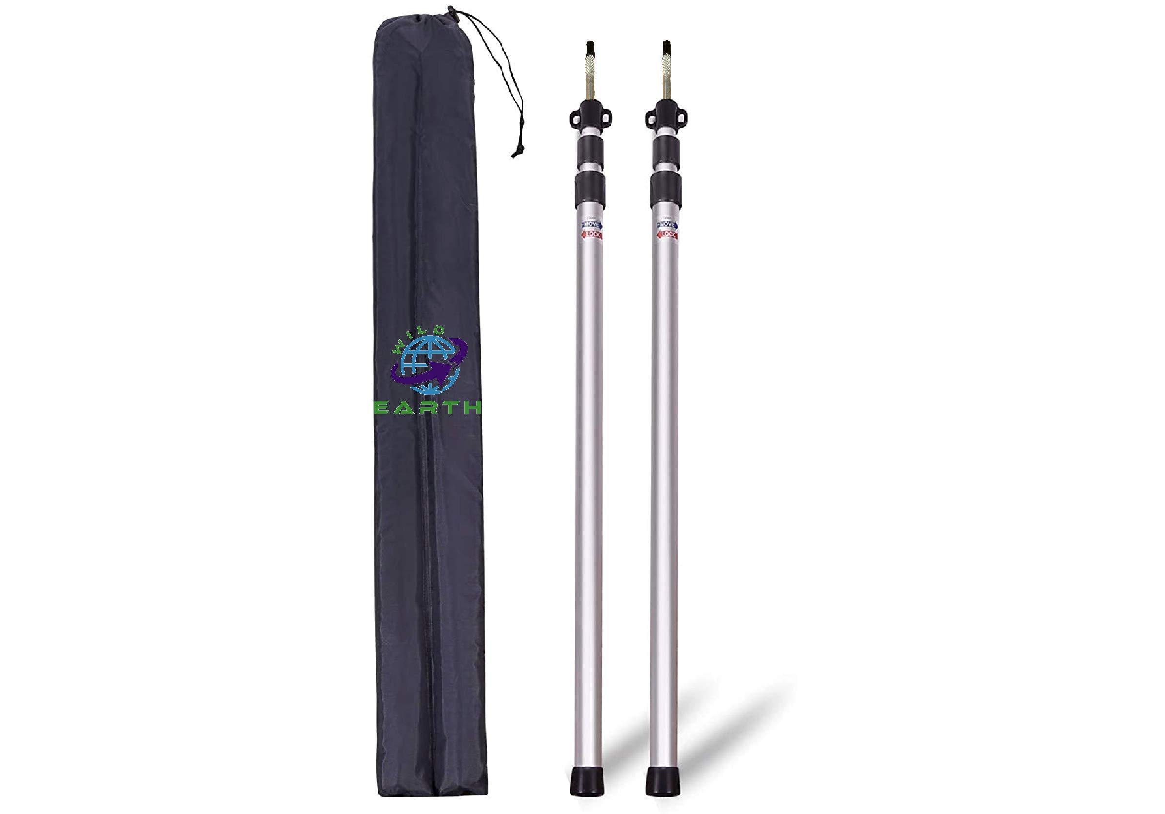 Wild Earth Set of 2 Telescopic Aluminium Tent Tarp Poles Including Bag. 90cm to 228cm max - Telescopic portable adjustable Poles for Tents, Tarps, Awnings, Camping, Shelters, Hiking