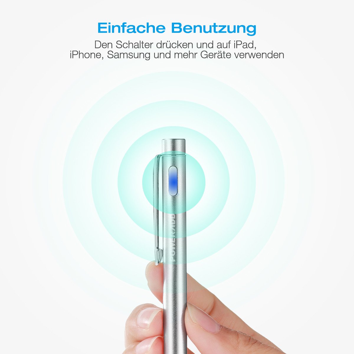 Poweradd elektronischer aktiver Stylus Stift, präziser aufladbarer Eingabestift kapazitiv mit dünner Spitze, tolles Gefühl beim Spielen, Zeichnen und Schreiben auf Touchscreen Apple iPhone, iPad, iPad Mini, iPad Air 2, Handys, Smartphones T