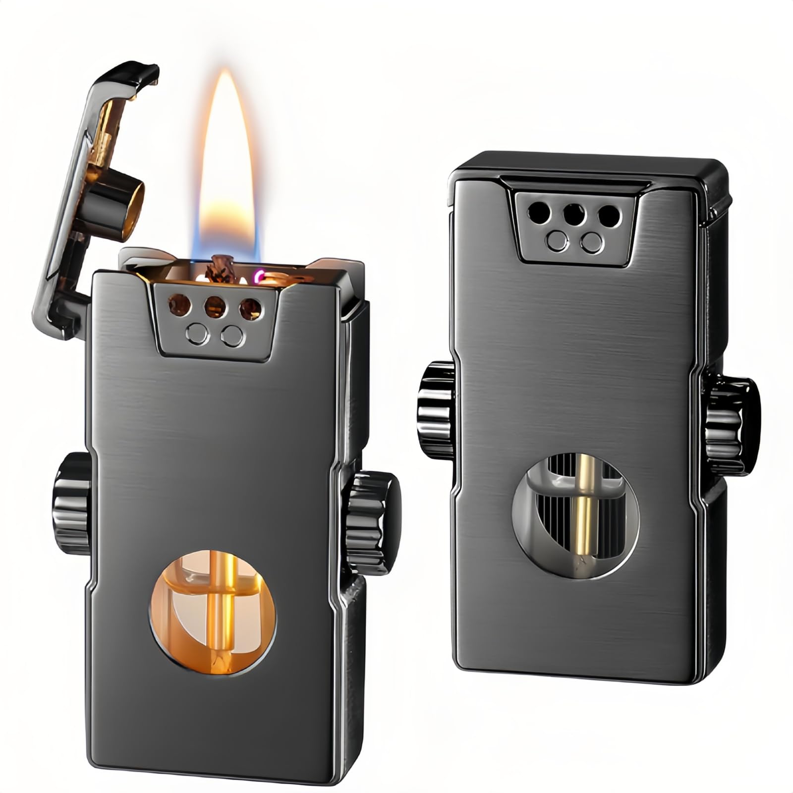 Photo 1 of NINSI Smart Kerosene Lighter 4-Ignition Methods, Voice Activated Soft Flame Lighter, Spinner Mecha Design Refillable Lighters with Cool Colorful Breathing Light (Black, No Fuel)