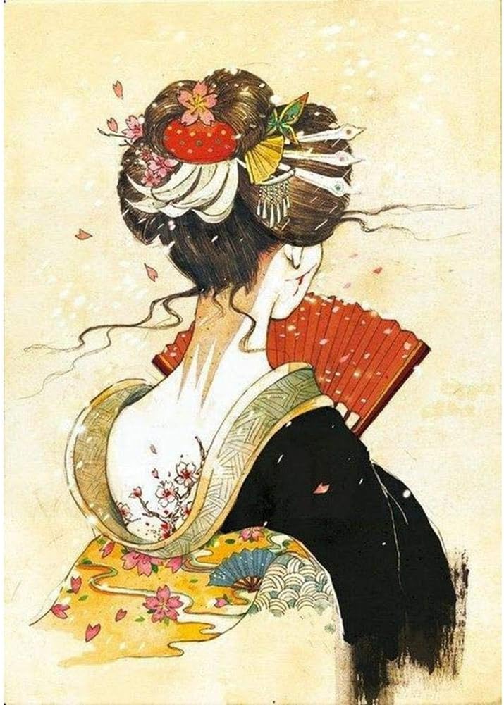 JUNERAIN 5D DIY Full Drill Diamond Painting Geisha Cross Stitch Mosaic Kits (HG428)