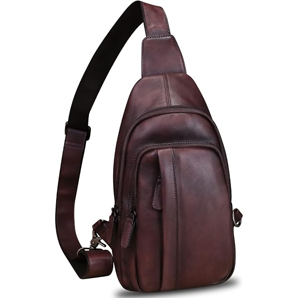 Genuine Leather Sling Bag - Vintage Handmade Crossbody Daypack - Medium, Dark Grey - Retro Style For Hiking & Casual Use - View #2