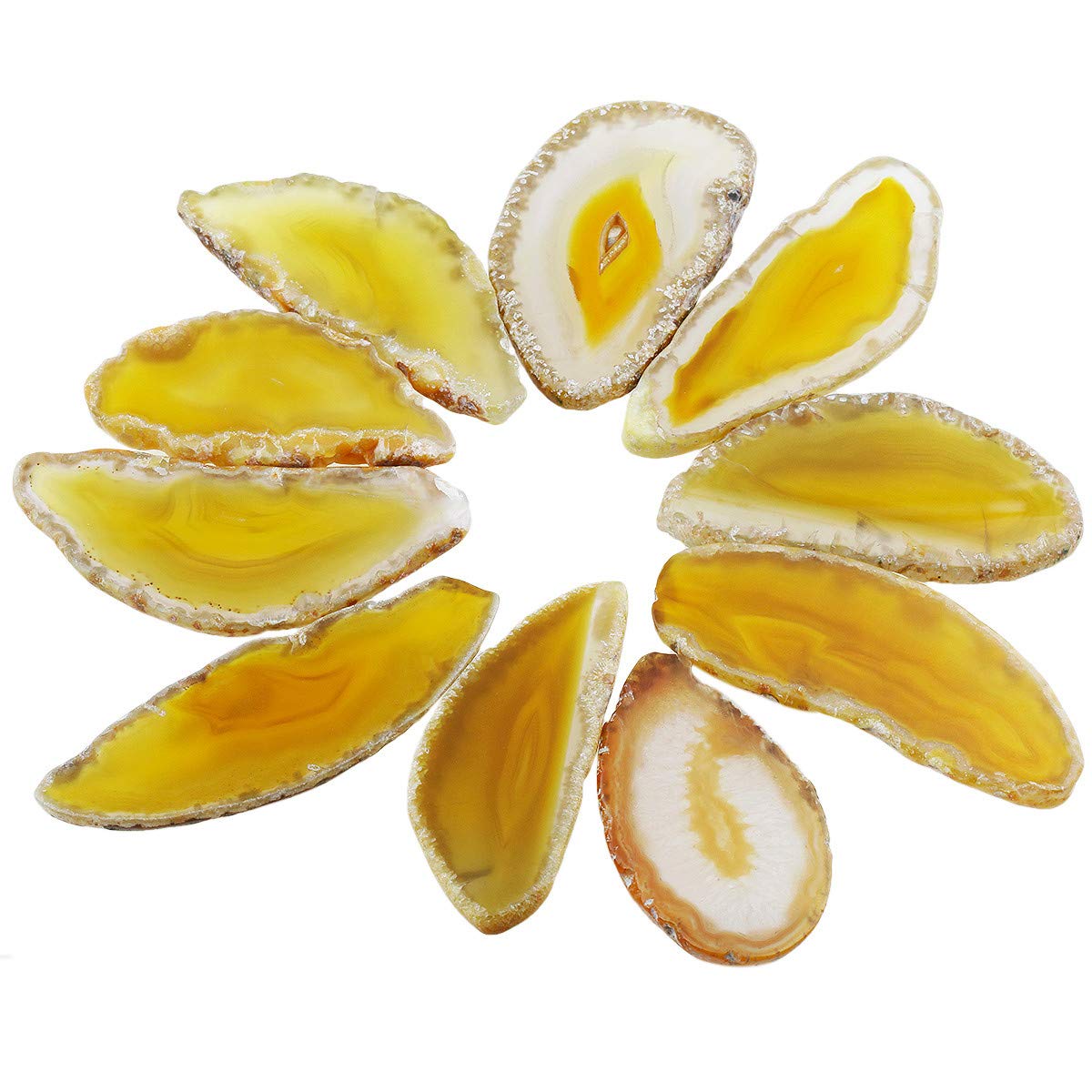 Nupuyai 10 pcs Yellow Undrilled Agate Light Table Slices, Irregular Polished Geode Agate Slab Cards for Home Wedding Party Decor