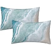 Lcokin Beach Watercolor Blue Sea Ocean Throw Pillow Cover Pillow Covers 12X20 in Set of 2 Soft Pillow Cases Cushion Modern Farmhouse for Couch Sofa Living Room Bedroom Home Decor