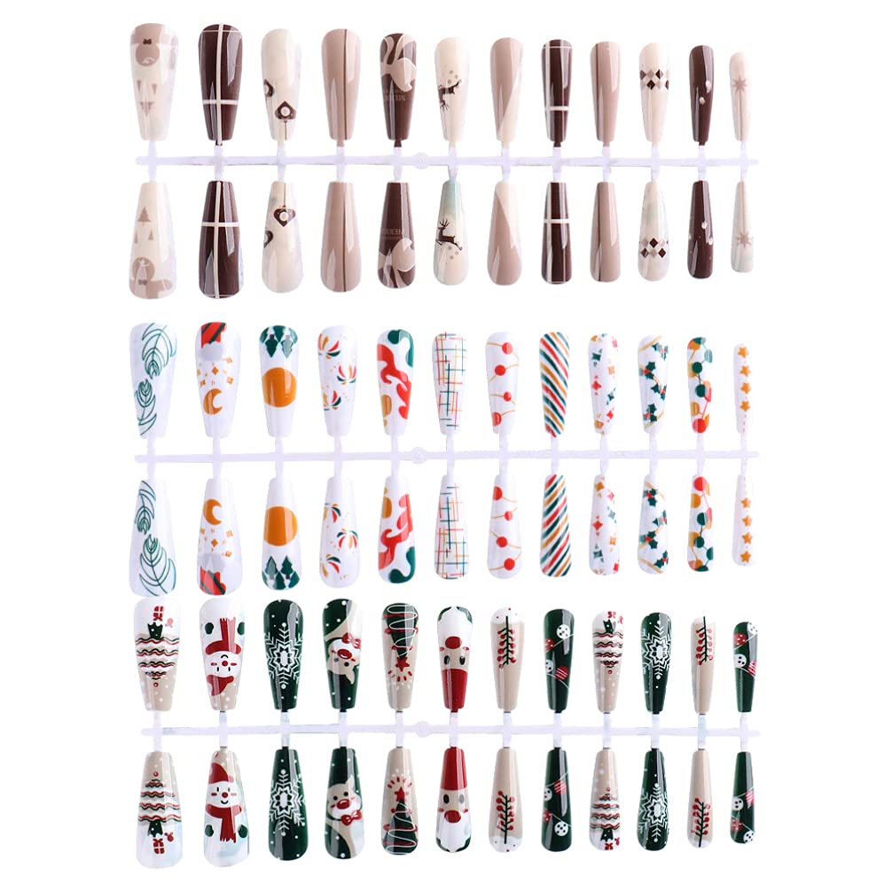 Lurrose 3Pcs Christmas False Nail Covers Reindeer Santa Claus Xmas Tree Snowman Fake Nail Tip Holiday Manicure Press on Nails