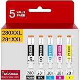 Pertmceo PGI-280XXL CLI-281XXL Ink Cartridges Replacement for Canon 280 281 Ink Compatible with PIXMA TR8622a TR8622 TR8600 TS9500 TS6300 TR8620 TR8620a Printer (5 Pack)