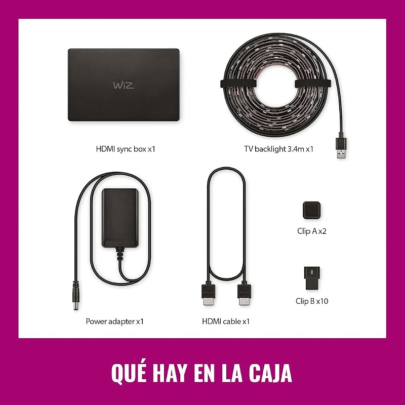 HDMI Sync Box con retroiluminación de TV - Sincroniza la luz con tus películas, juegos y música - HDMI 2.0 - Soporta 4K a 60Hz - Tira LED RGBIC para televisores de 75«-85» - Control por App/Voz