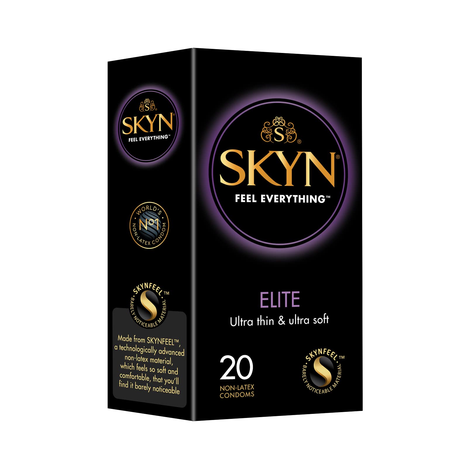 SKYN Elite condom Pack of 20 / Skynfeel Latex Free condom for Men, Regular Size, Ultra-Thin & Soft, Smooth Straight Shape, 53mm Wide
