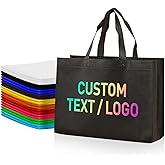 KQVXZZB Custom Reusable Grocery Bags with Logo & Text Printing 10/50/100PACK- Eco-Friendly Promotional Tote Bags for Businesses, Bulk Orders, Events, Retail (Durable/Washable/Multi-Use)