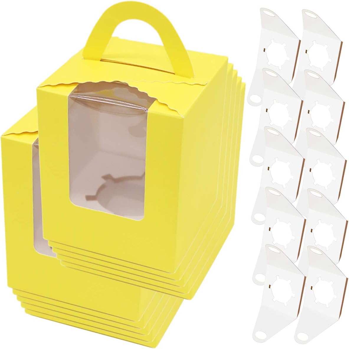 Aosheng Single Cupcake Boxes with Inserts PVC Display Window Muilti-Colors Sturdy Handle Party Favor,EASY ASSEMBLY Set 10 of Pack